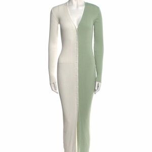 STAUD Cream and Green Ribbed Dress